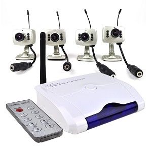 4GHz Wireless Surveillance Camera Kit w/4 Channel Wireless Receiver 