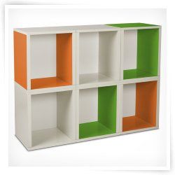 Way Basics Modular 6 Cube Tall Bookcase   Green/Orange/White