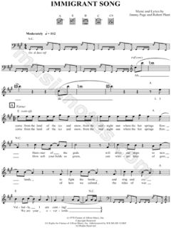 Image of Led Zeppelin   Immigrant Song Sheet Music    