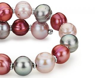 Multi Colour Freshwater Cultured Pearl Cuff Bracelet with Sterling 