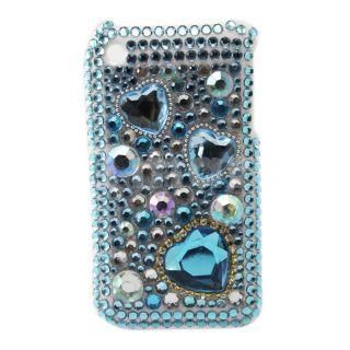 Heart Pattern Rhinestone Hard Plastic Case for iPhone 3G Blue   Tmart 