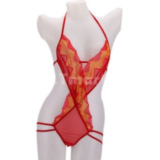 Women Sexy Lace Conjoined Underwear Bikini Red   Tmart