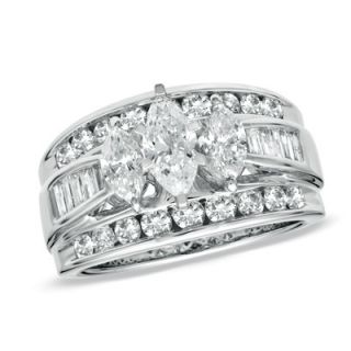 CT. T.W. Marquise Diamond Three Stone Ring in 14K White Gold   View 