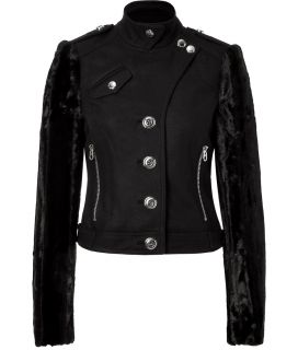 Juicy Couture Black Wool/Faux Mink Combo Jacket  Damen  Jacken 