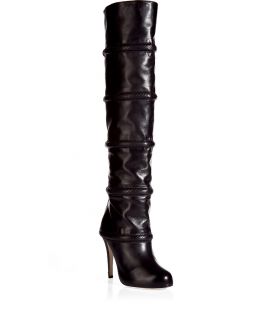 Chrissie Morris Black Soft Leather Over the Knee Boots  Damen 