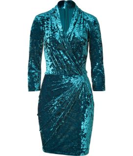 Catherine Malandrino Turquoise Crushed Velvet 3/4 Sleeve Faux Wrap 