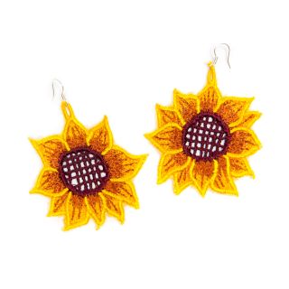 SUNFLOWER EMBROIDERED EARRINGS  Flower Earrings, Mexican Embroidery 