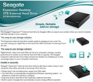Seagate STBV3000100 Expansion Desktop 3TB External Hard Drive   USB 3 