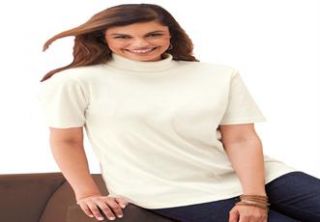 Plus Size Top, turtleneck in soft ribbed knit  Plus Size Short Sleeve 