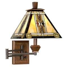 Walnut Mission Collection Plug In Swing Arm Wall Lamp
