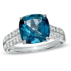 0mm London Blue Topaz and Lab Created White Sapphire Ring in 