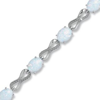 Oval Lab Created Opal and Diamond Knot Bracelet in Sterling Silver   7 