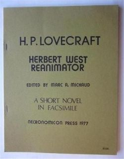 HERBERT WEST REANIMATOR H P LOVECRAFT FACSIMILE COPY NECRONOMICON 1977