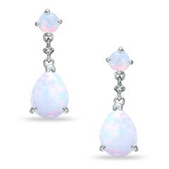 Lab Created Opal Drop Earrings in 10K White Gold with Diamond Accents 