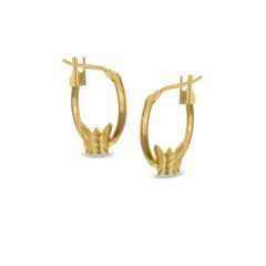 14K Gold Hoop with Butterfly Earrings   Zales