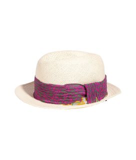 Etro Natural Hat With Magenta/Grey Ribbon    (sold out)
