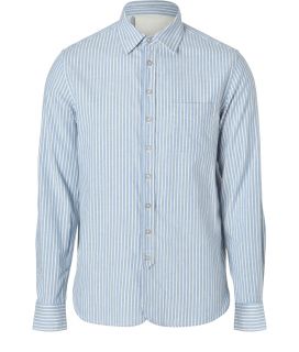 Rag & Bone Light Blue Striped 3/4 Placket Cotton Shirt  Herren 