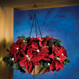 The Cordless Hanging Holiday Poinsettia Basket   Hammacher Schlemmer 