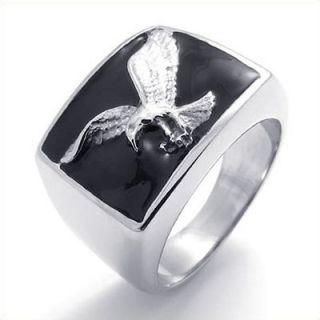Size 9 Silver Black Eagle Hawk Stainless Steel Mens Ring Size 9 W19770