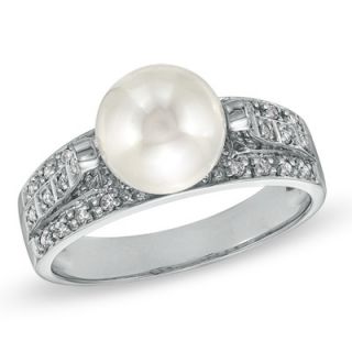 Cultured Freshwater Pearl Ring in 14K White Gold with Diamond Accents 