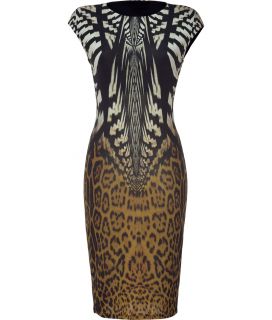 Roberto Cavalli Ecru/Ochre Brown Leopard Printed Dress  Damen 
