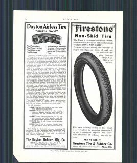 1908 Car Ad 1909 Automobile Firestone Tire Dayton Airless Knight 