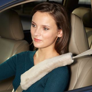 Sheepskin Seat Belt Covers at Brookstone—Buy Now