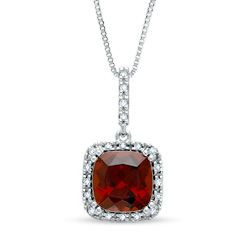 Cushion Cut Garnet Pendant in 14K White Gold with Diamond Accents 
