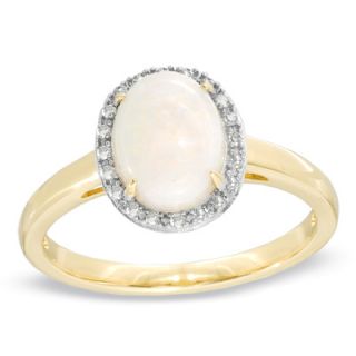 Oval Opal and Diamond Accent Ring in 14K Gold   Rings   Zales