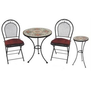 Wrought Iron 3 Piece Bistro Table and Chairs Set w/ Bonus Side Table