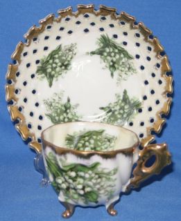 Lily of the Valley Teacup & Saucer Set, Napco demi reticulated