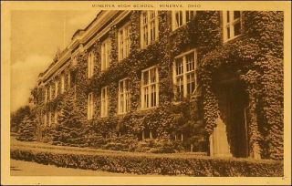 High School Minerva, OH. Sepia Tone. Circa 1940s.