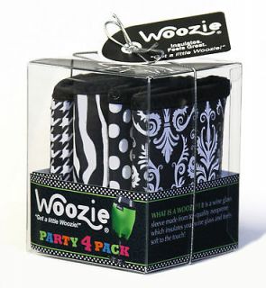   Glass After Five Black & White Set of 4 NEW Gift Boxed Coozie Koozie
