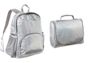   Silver Sequin Sparkle Backpack & Lunchbag School Bag Set NEW Junior