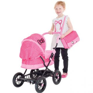 classic style dolls pram in the coolest Hello Kitty Polka dot fabric 
