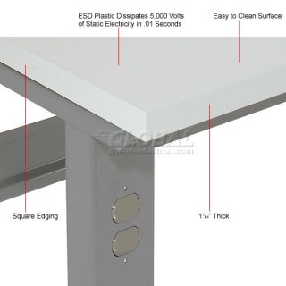 Open Leg Work Bench  Adjustable Height  48 X 30 ESD Square Edge Work 