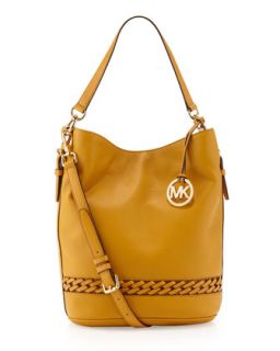 Woven Detailed Leather Bucket Bag, Marigold   Last Call by Neiman 