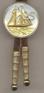   25 Cent Sail Boat Bolo Ties 2 Toned Gold on Silver Coin Jewelry