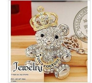   Fashion Crown Cute Bear Full Crystals Necklace Pendant 