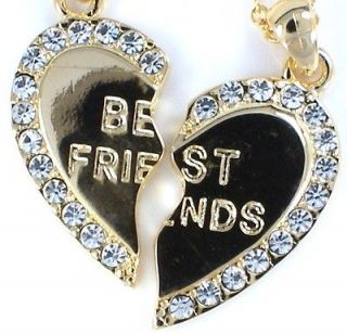 New BEST FRIEND Gold Tone Crystal 2 Pendants & 2 Necklaces BFF 