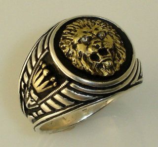 10 Karat Gold lion Crown signet silver ring