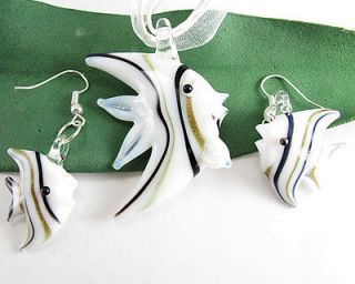   Tropical Fish Murano Glass Pendant Necklace Dangle Earrings set