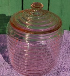 Vintage Pink Depression Glass Beehive Lidded Jar