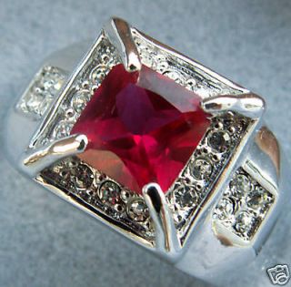 RUBY simulated MENS RING 20 cz white gold overlay size 8