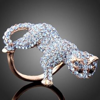   Ball Jewelry Full Blue Swarovski Crystal Cat Rose Gold GP Ring sz 8