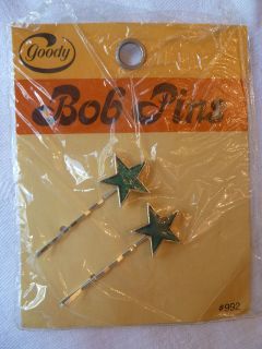 Goody Green Star Bob Pins Barrettes   Vintage   Made in USA