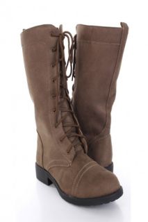 Khaki Faux Suede Lace Up Mid Calf Flat Boots @ Amiclubwear Boots 