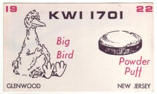 QSL CB Radio Card New Jersey NJ Glenwood KWI 1701 Big Bird Sesame 