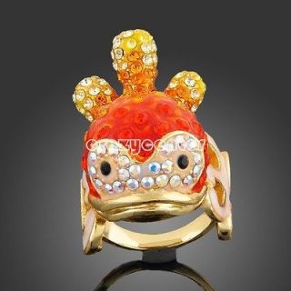 cute 18k yellow GOLD GP Swarovski crystal orange clown fish ring R51