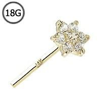 14KT Solid Yellow Gold Straight Nose Stud Ring 4.5mm Christina Flower 